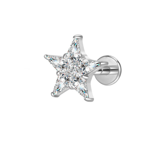 New star titanium piercing earrings with 5A cubic zirconia for girls and women