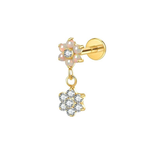 New delicate flower Titanium Piercing Earrings with Opal and 5A Cubic Zirconia for girls and women