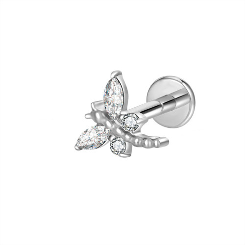 New little butterfly titanium piercing earrings with 5A cubic zirconia for girls and women