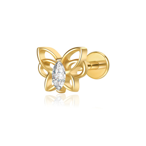 New butterfly titanium piercing earrings with 5A cubic zirconia for girls and women