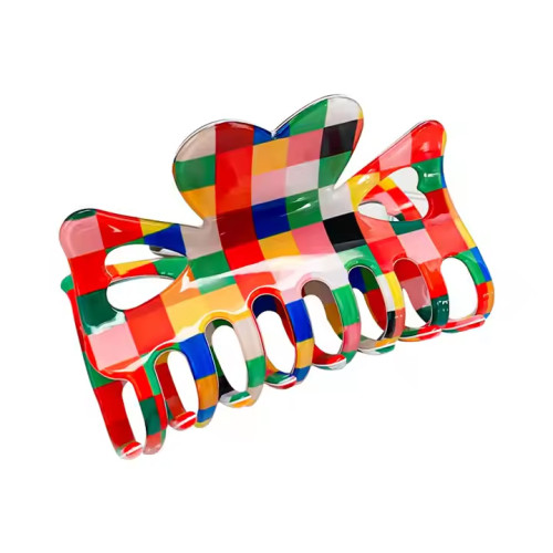 Retro Colored Checkerboard Acrylic Girl Classic Women Prints Square Hair Claw Clips Accessories